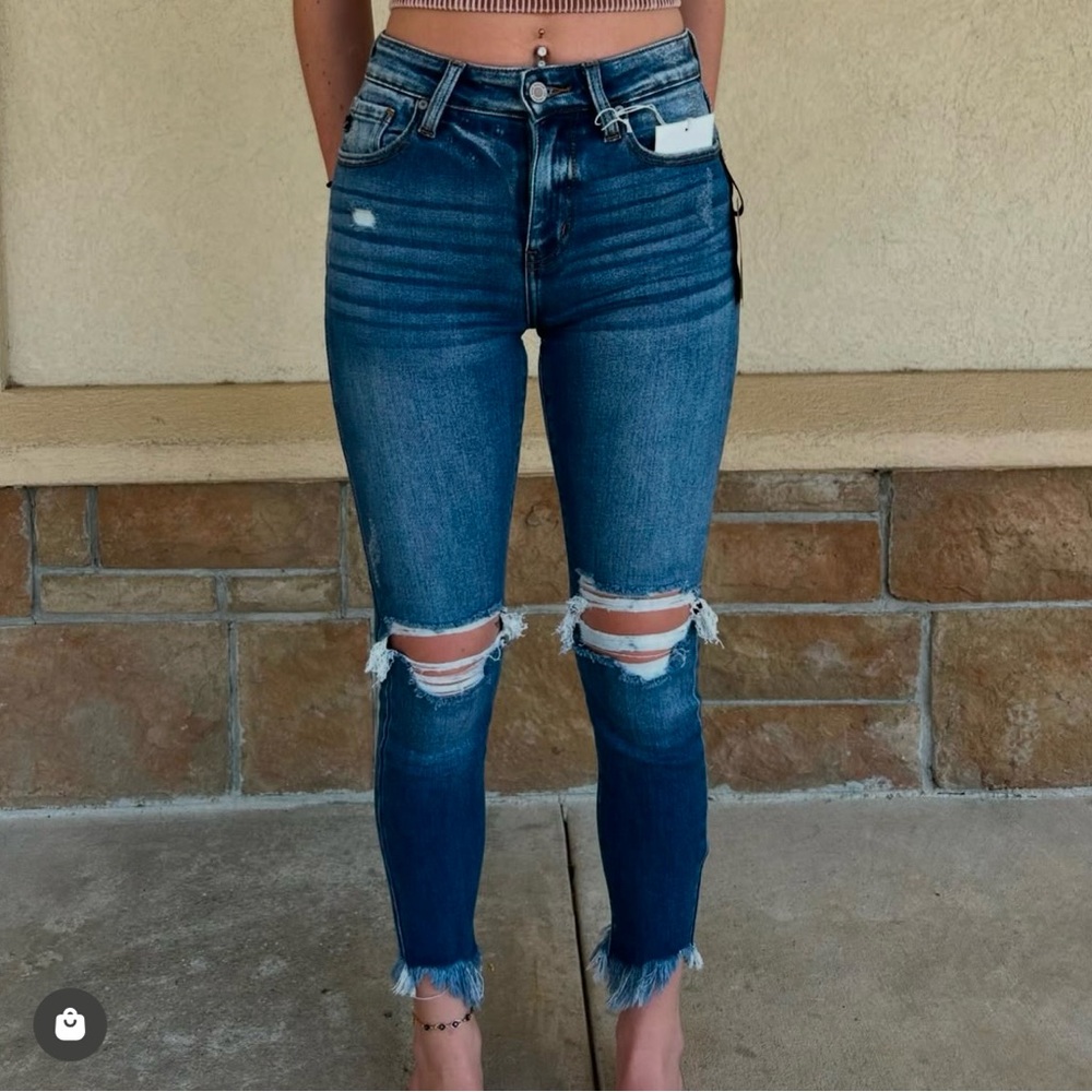 KanCan Blue Ankle Cropped Distressed Jeans